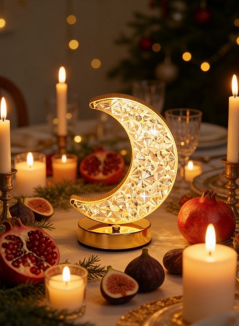 زينة رمضان، أضواء رمضان، زينة مصابيح رمضان مصباح ليلي على شكل قمر بلوري LED، مصباح ليلي يعمل باللمس لغرفة النوم وغرفة المعيشة - Image 4